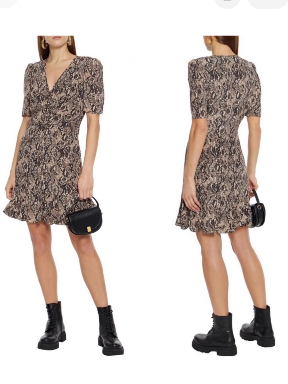 VERONICA BEARD Ried Snake-Print Short-Sleeve Flounce Dress
Size 4 Silk